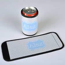 Grey Aqua Chevron Personalised Can And Bottle Wrap