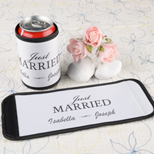 Just Married Personalised Can And Bottle Wrap White