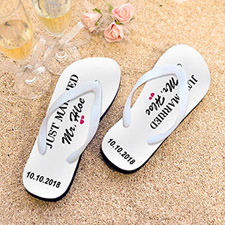 Just Married Personalised Flip Flops, Women Medium