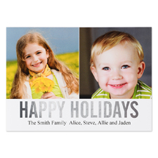 Silver Foil Personalised Two Collage Photo Happy Holidays Flat Card, 5X7