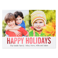 Red Foil Personalised Two Collage Photo Happy Holidays Flat Card, 5X7
