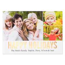 Collage Happy Holidays Gold Foil Personalised Photo Card