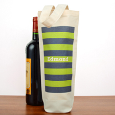 Navy Lime Stripe Personalised Cotton Wine Tote Bag