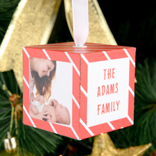 Red Stripes Personalized Wooded Photo Cube 2