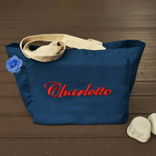 Personalized Embroidered Cotton Tote Bag, Navy