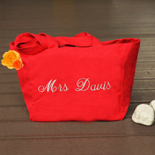 Personalised Embroidered Cotton Tote Bag, Red