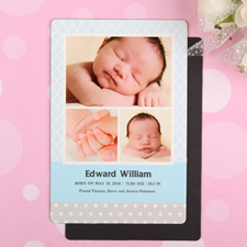 Pattern Personalised Photo Boy Birth Announcement Magnet 4x6 Large