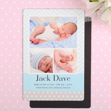 Chevron Personalised Boy Birth Announcement Photo Magnet 4x6 Large