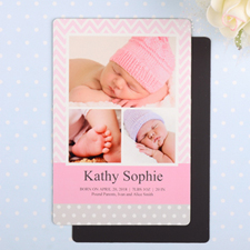 Chevron Personalised Girl Birth Announcement Photo Magnet 4x6 Large