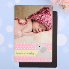 Elephant Personalised Girl Birth Announcement Photo Magnet 4x6 Large