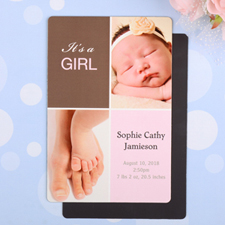 Girl Personalised Birth Announcement Photo Magnet 4x6 Large