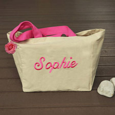 Personalised Embroidered Cotton Tote Bag, Beige