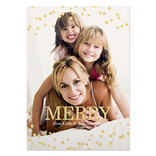 Gold Glitter Snowing Personalised Photo Christmas Card 5X7