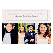 White Merry Silver Glitter Personalised Photo Christmas Card 5X7