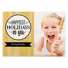Happiest Holidays Gold Glitter Personalised Photo Christmas Card 5X7