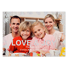 Love & Joy Silver Glitter Personalised Photo Christmas Card 5X7