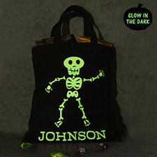 Boy Skull Personalised Glow In The Dark Halloween Tote Treat Bag Black