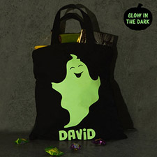 Boy Ghost Personalised Glow In The Dark Halloween Tote Treat Bag Black