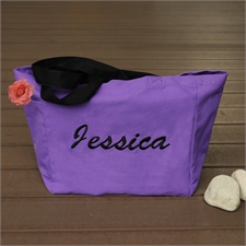 Personalised Embroidered Cotton Tote Bag, Purple