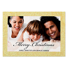 Merry Christmas Gold Glitter Personalised Photo Christmas Card 5X7