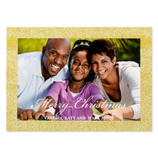 Glitter Gold Border Personalised Photo Christmas Card 5X7