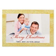 Gold Glitter Frame Personalised Photo Christmas Card 5X7