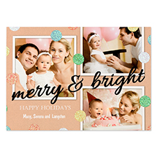 Glitter Dots Personalised Photo Black Merry & Bright Card 5X7