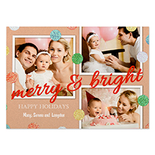 Glitter Dots Personalised Photo Red Merry & Bright Card 5X7