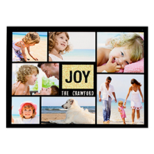 Joy Gold Glitter Personalised Photo Christmas Card 5X7
