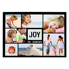 Joy Silver Glitter Personalised Photo Christmas Card 5X7