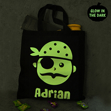 Pirates Glow In The Dark Halloween Tote Treat Bag Black