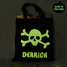 Skull Personalised Glow In The Dark Halloween Tote Treat Bag Black