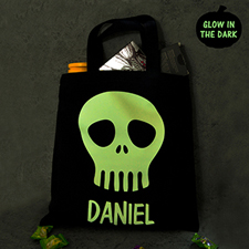 Skull Mask Personalised Glow In The Dark Halloween Tote Treat Bag Black