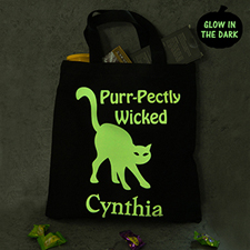 Cat Glow In The Dark Halloween Tote Treat Bag Black