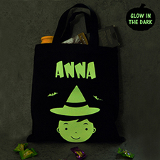 Boy Personalised Glow In The Dark Halloween Tote Treat Bag Black