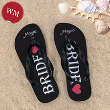 Black Bride Personalised Wedding Flip Flops, Women Medium