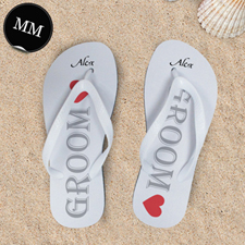 White Groom Personalised Wedding Flip Flops, Men Medium