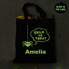 Halloween Personalised Trick Or Treat Glow In The Dark Tote Bag