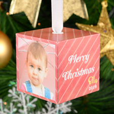 Christmas Stripes Personalised Wood Photo 2