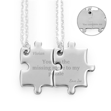 Customizable Engraved Matching Couple Puzzle Necklaces, Custom Front and Back