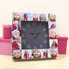 16 Collage Grey Large Face Personalised Clock