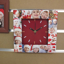 16 Collage Red Face Personalised Clock