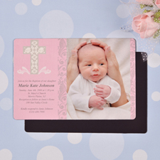 Personalised Framed Cross Girl Baptism 4x6 Large Photo Magnets