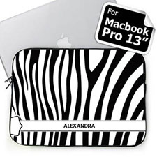 Personalised Name Black & White Zebra Pattern Macbook Pro 13 Sleeve (2015)