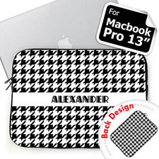 Custom 2 Sides Personalised Name Black Hounds Tooth Macbook Pro 13 Sleeve (2015)