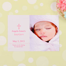 Print Your Own Memorable mument – Pink Baptism Photo Invitation Cards