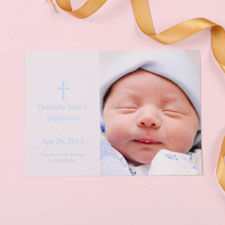 Print Your Own Memorable mument – Blue Baptism Photo Invitation Cards