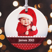 Merry Christmas Polka Dots Personalised Photo Porcelain Ornament