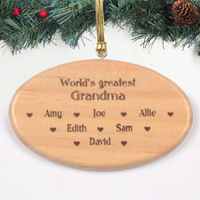 Personalised Engraved Greatest Grandma Wood Ornament