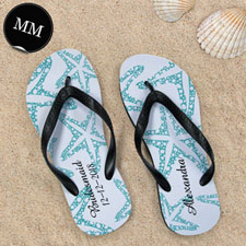 Design My Own Aqua Starfish Personalised Text, Men's Medium Flip Flop Sandals